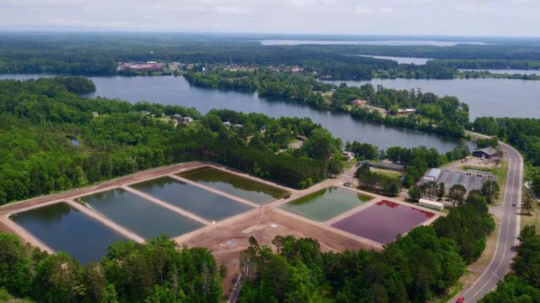 Aerial view taken in 2021 of the Lac du Flambeau Band of Lake Superior Chippewa's Tribal fish hatchery rearing facility.