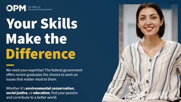 A young woman smiles at the camera. Text next to her reads, "Your Skills Make the Difference."